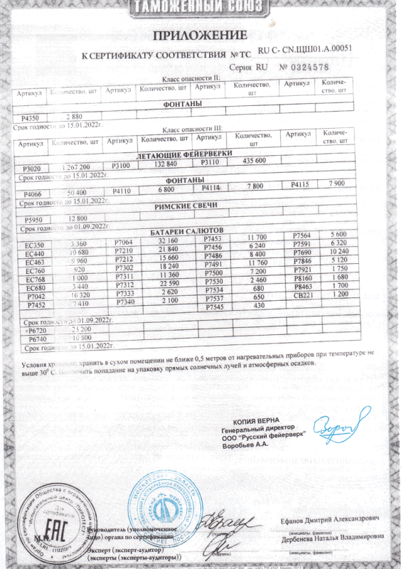 Сертификат соответствия № 0324578  - Калининград | kaliningrad.salutsklad.ru 